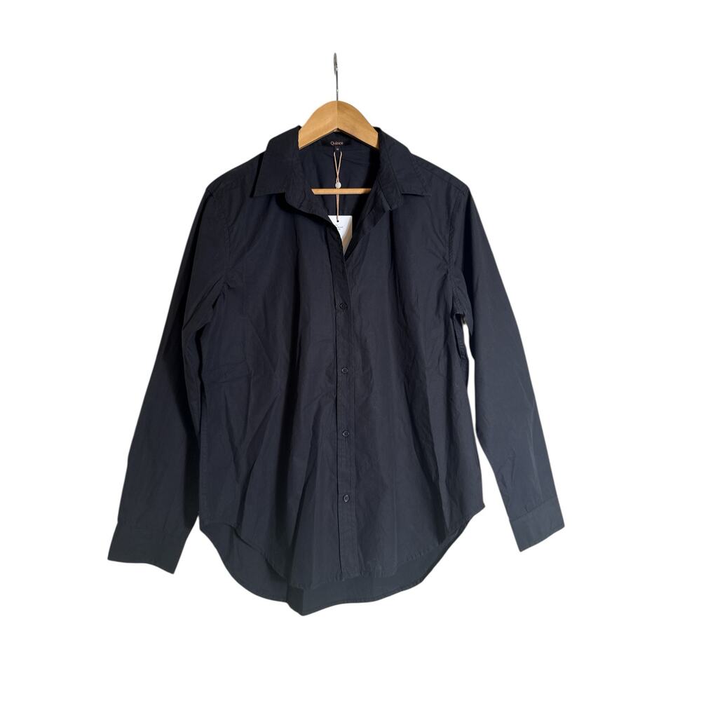 Quince Black 100% Organic Cotton Poplin Button-Up Shirt Women’s Medium NWT - Picture 2 of 10